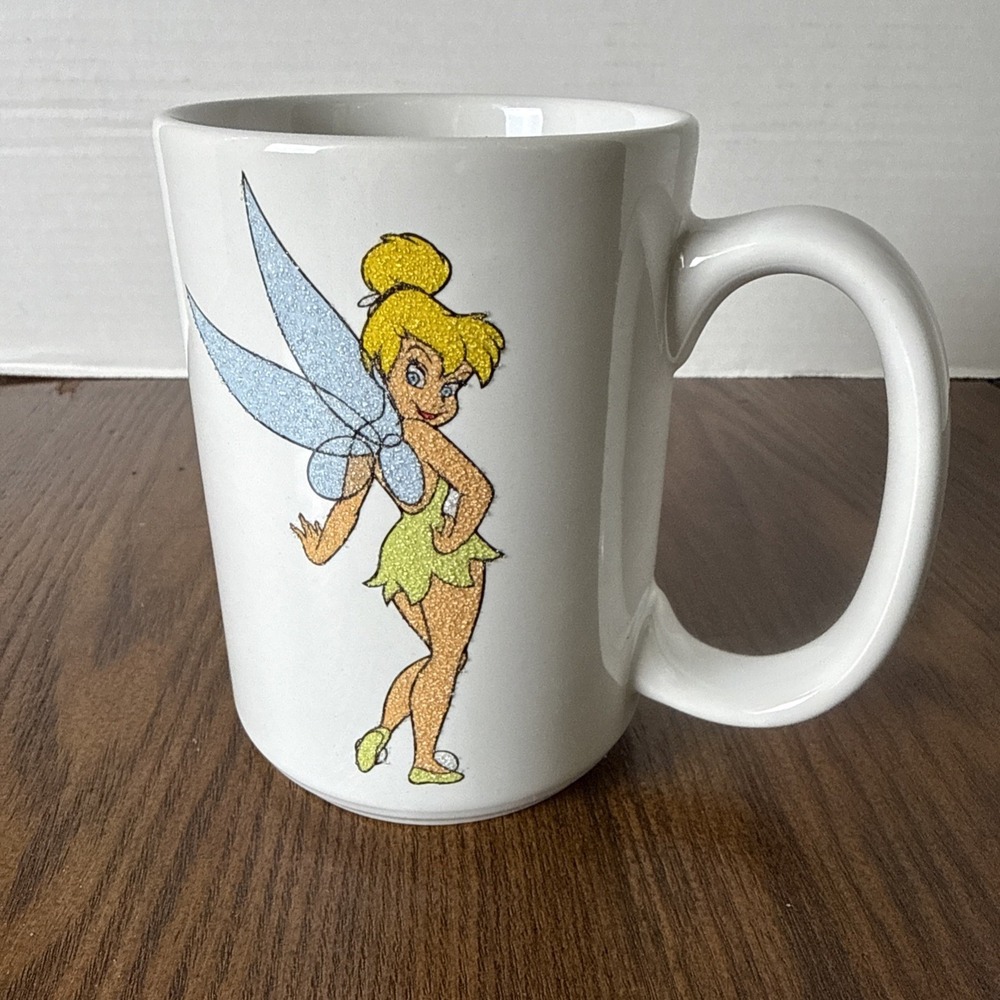 Disney Glitter Tinker Bell Mug 14 oz. Walt Disney World White Ceramic